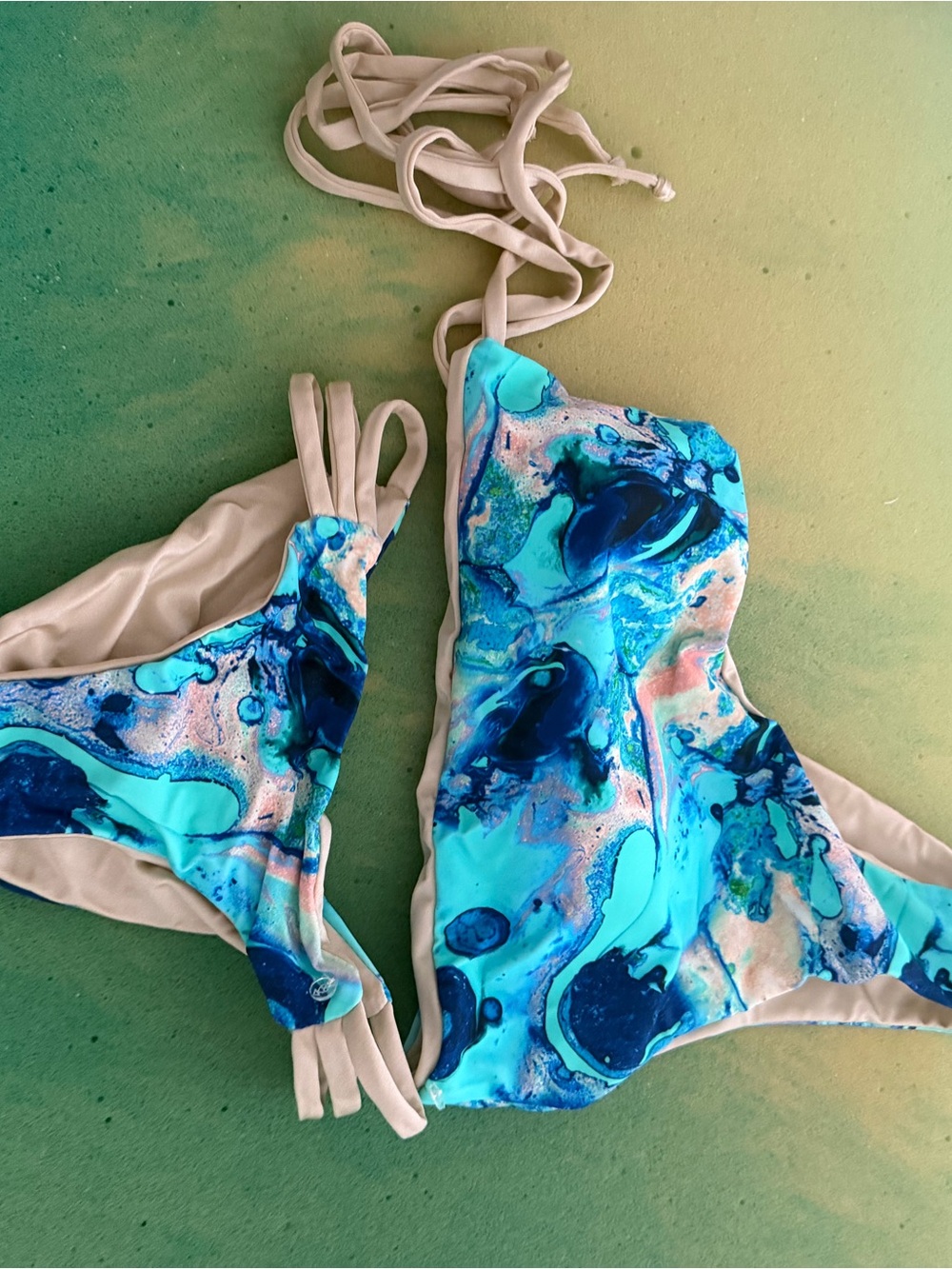 Blue Marble Print Two-Piece Swim Set